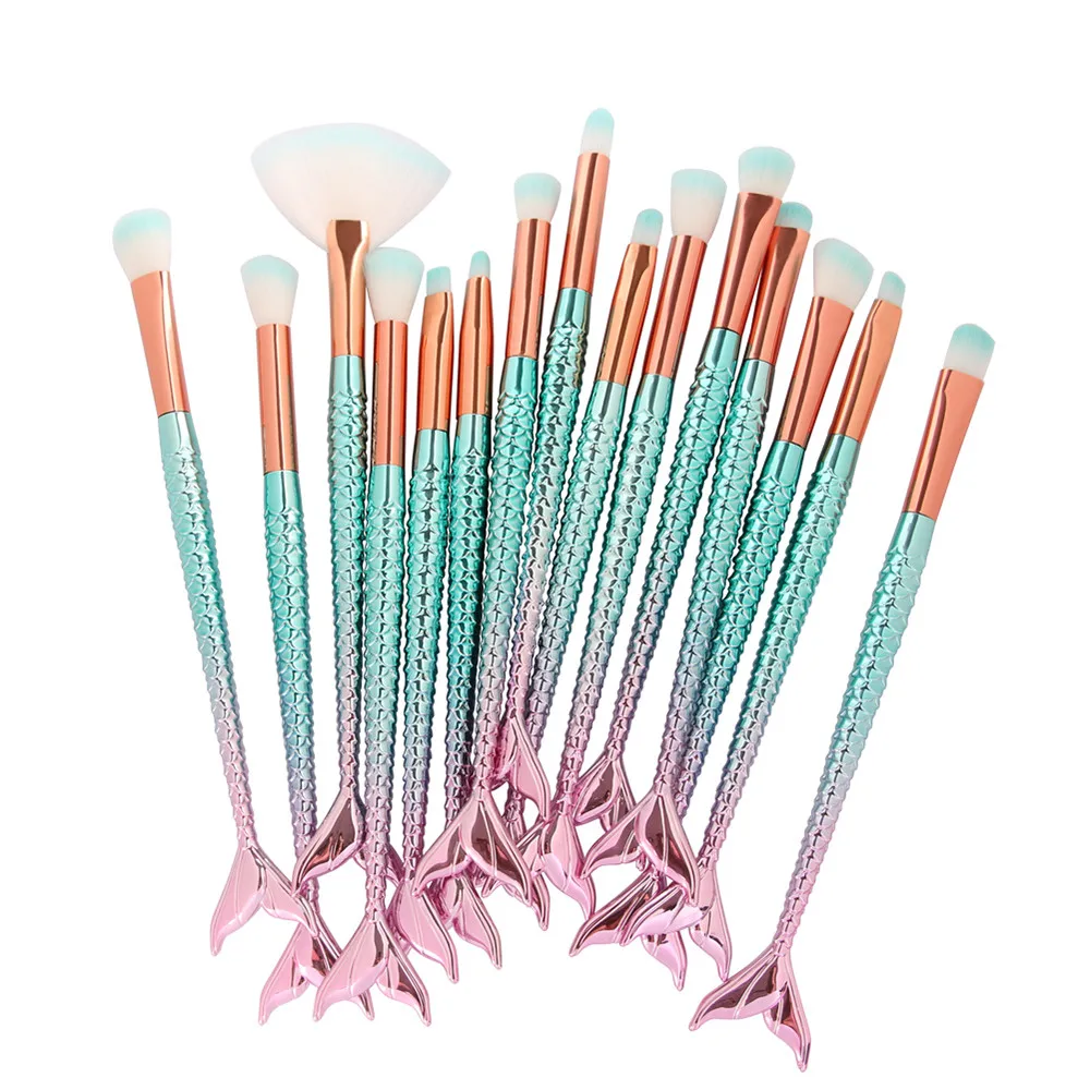 

New Arrival 15Pc Mermaid Foundation Eyeshadow Contour Eye Lip Makeup Brushes Set brochas maquillaje 40*