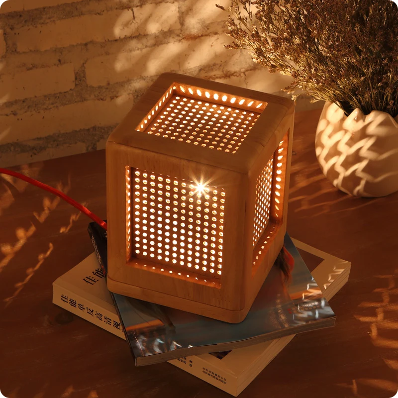

Japan style Table Lamps study square lamp creative personality wooden bedroom bedside lamp simple wood lattice LU816321
