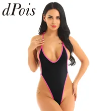 Женское цельное сексуальное нижнее белье с бретелькой через шею, с высокой посадкой, стринги, купальник, микро Монокини, бикини, мини купальник