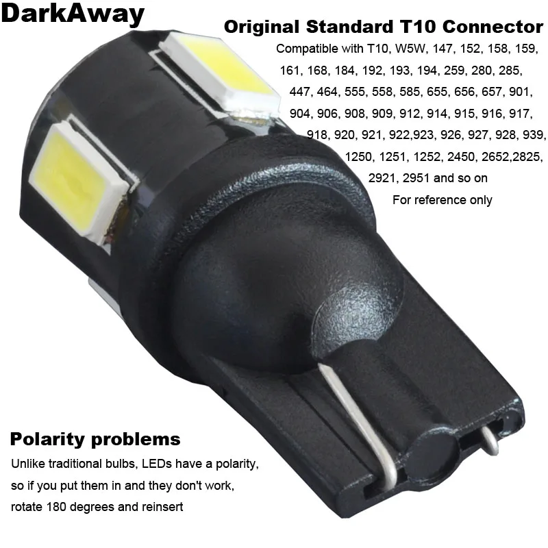 T10 LED Bulb 5 T10-5630-6WFPC DarkAway