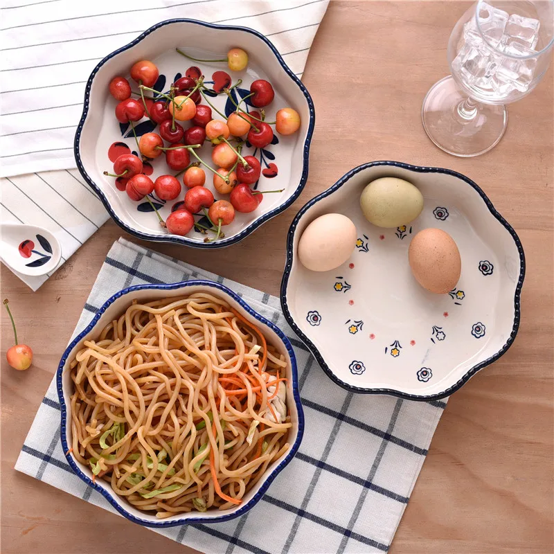 

Creative Retro Wave Edge Flower Type Ceramic Plate Baking Dishes Decorative Wobble Plate Deep Plate 8 inch Oven Plate Baking Mol