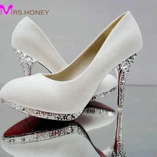 2016 New Fashion Female Wedding Shoes Adult Ceremony High Heel Shoes Glitter Bridesmaid Shoes White Silver Red Gold Yellow Red