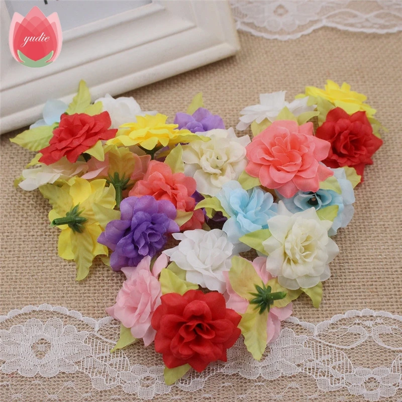 Wholesale Cheap 100pcs Silk Realistic 3 Leaf Red Rose Artificial Flower For Wedding Decoration