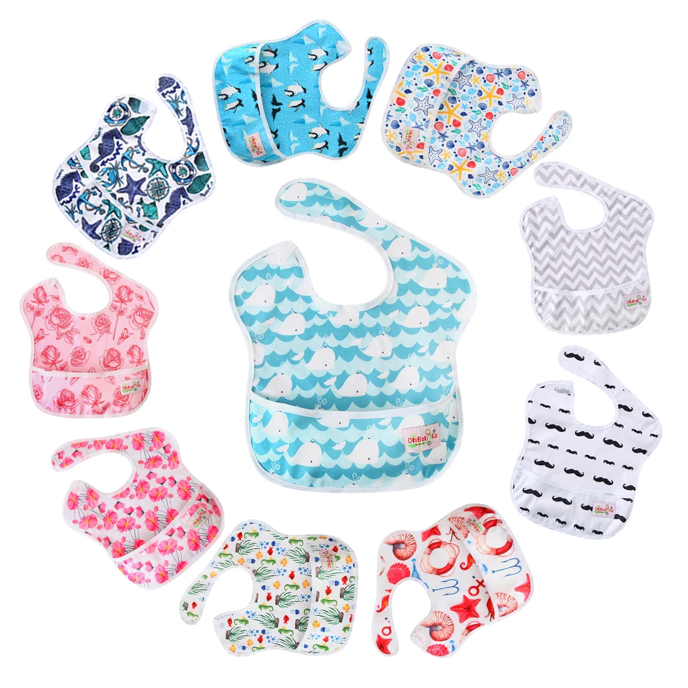 

Ohbabyka 10PCS/Pack Baby Bibs & Burp Cloths Character Waterproof Bib with Pocket Infant Girls/Boys Superbib Baby Shower Gift