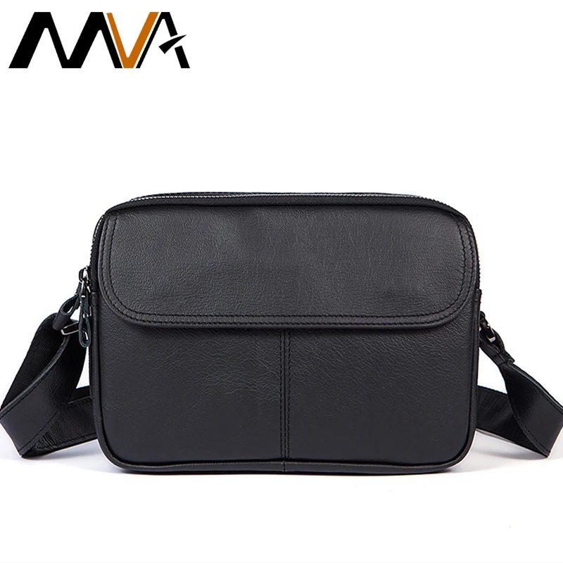 MVA Messenger Bag Men Leather Black Shoulder Bags Small ipad Flap