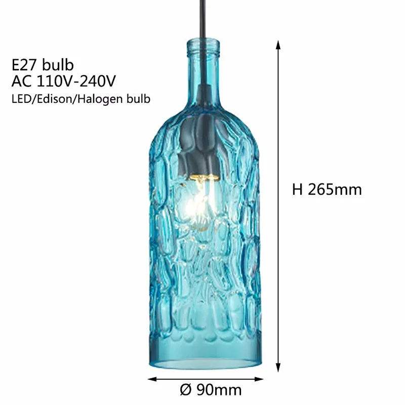 Современный Art Deco подвесная красочная стеклянная винная бутылка e27 подвесные лампы со светодиодными огнями шнур для ресторана Гостиная Кухня бар