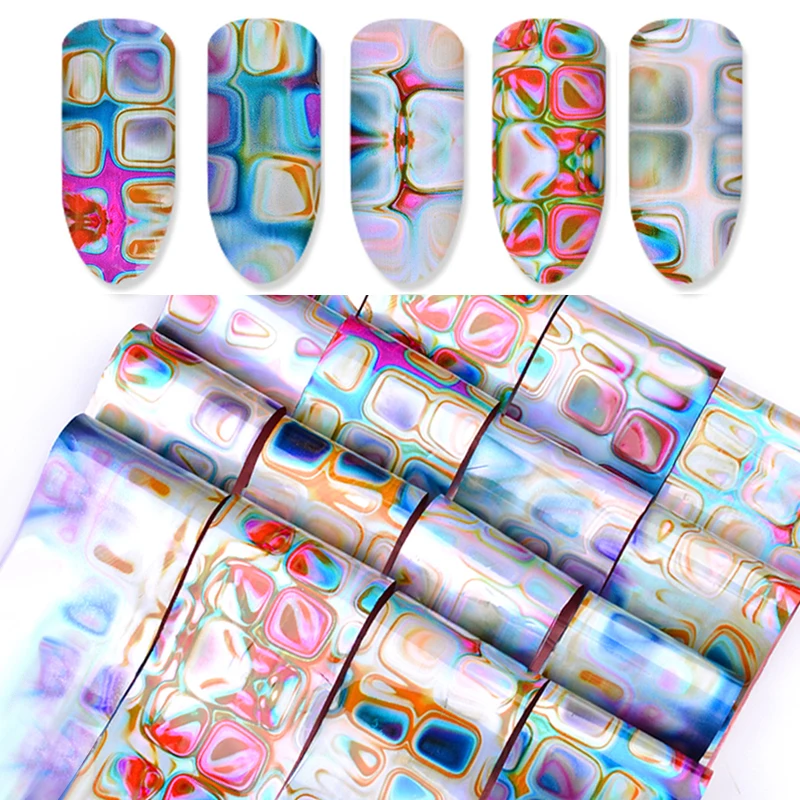 

MIOBLET 16Pcs Gradient Maze Design Nail Foils Set 4*20cm Ocean Blooming Pattern Nail Art Transfer Foil Sticker Nail Decorations