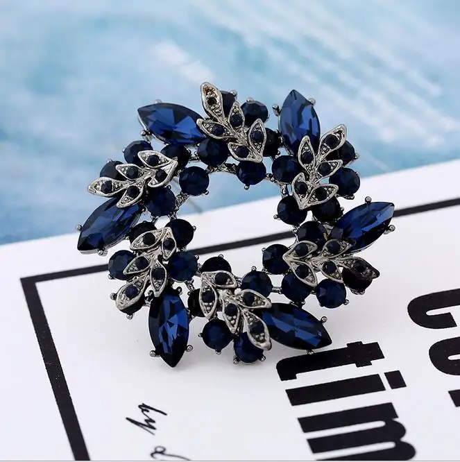 5.3 cm blue Девушки Кристалл цветок баухиния Броши Женщины банкет брошь с булавкой для костюма ювелирные изделия Одежда Аксессуары Ювелирные изделия - Окраска металла: 5.3 cm blue