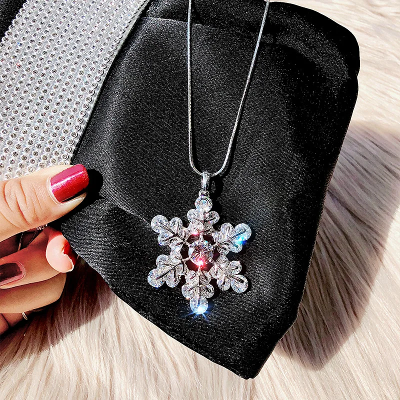 

Shinning Zircon Flower Snowflake Long Necklaces & Pendants Women New Fashion Sweater Necklace Party Dress Accessories Bijoux