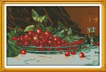 

Oil painting cherries, counted printed on fabric DMC 14CT 11CT Cross Stitch kits,embroidery needlework Sets, Home Decor