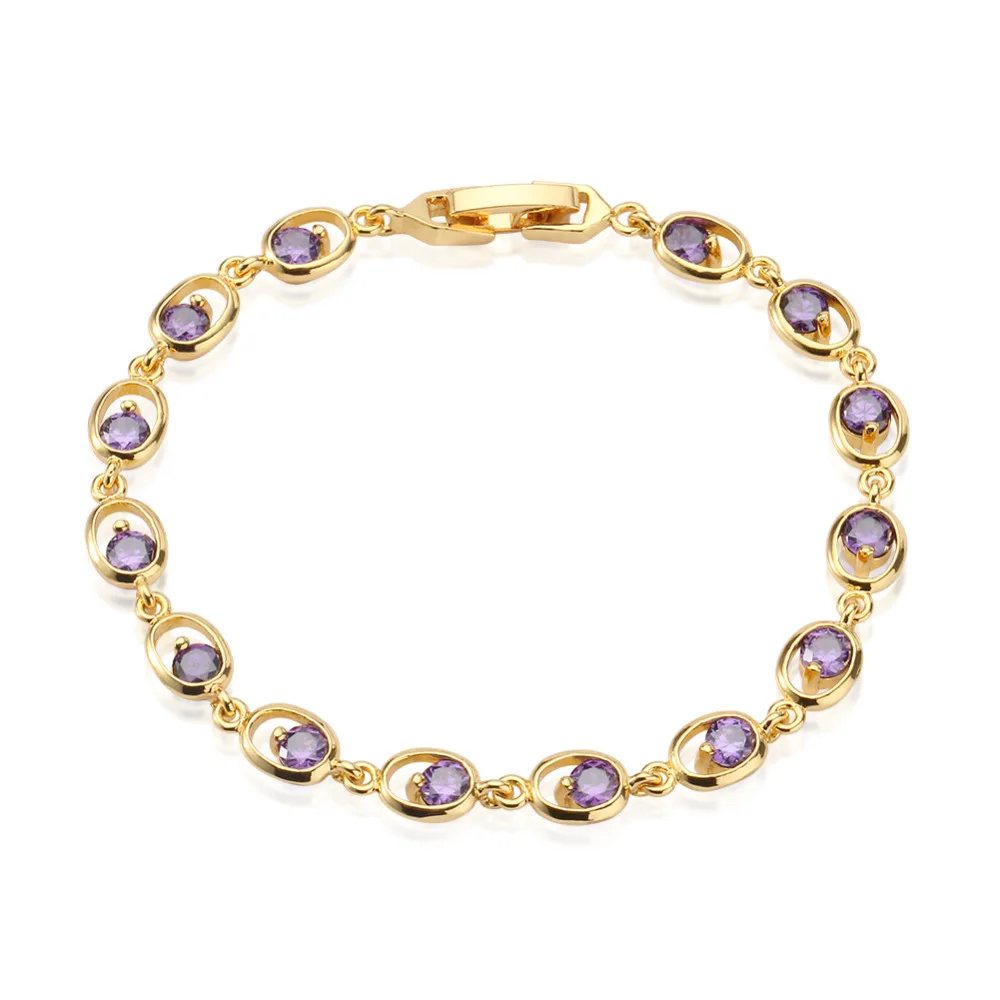 Mysterious Purple CZ Yellow Gold Tone Oval Shape Tennis Bracelet High