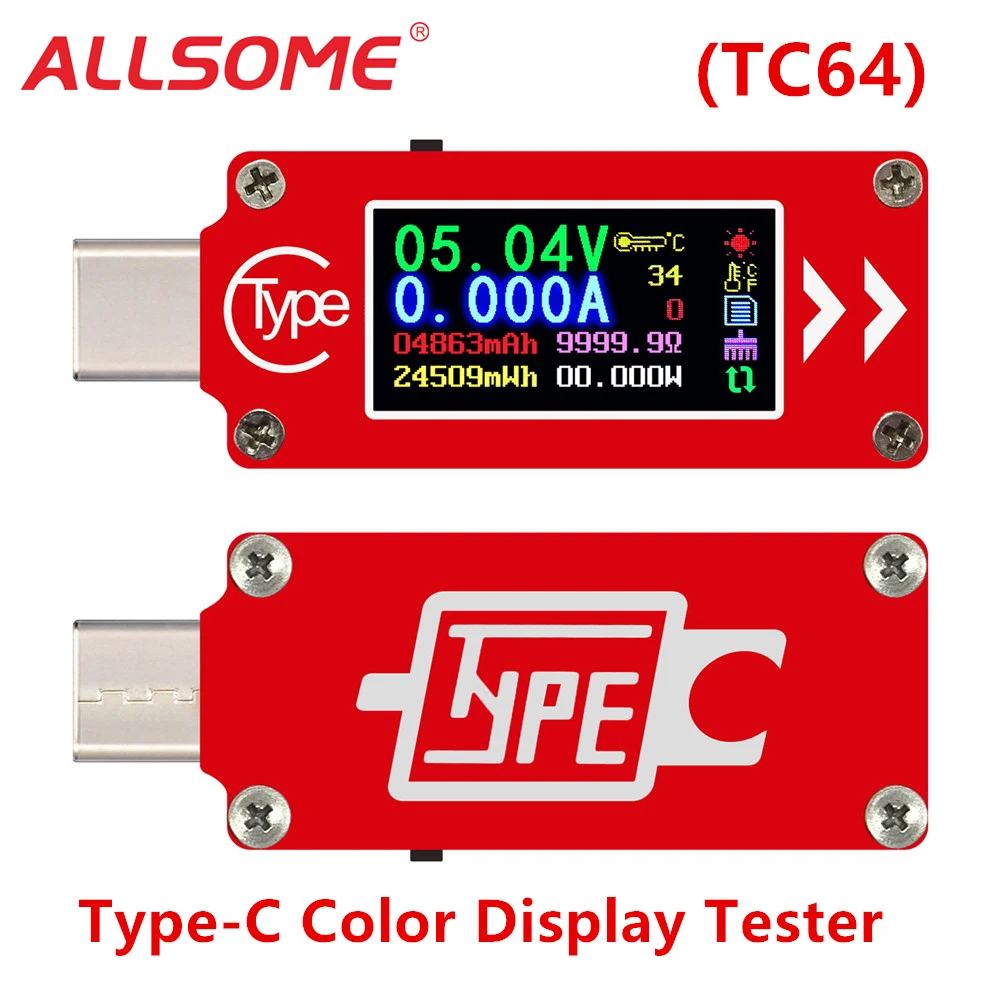 

ALLSOME TC64 Type-C color IPS LCD USB Voltmeter ammeter voltage current meter multimeter battery PD charge power bank USB Tester