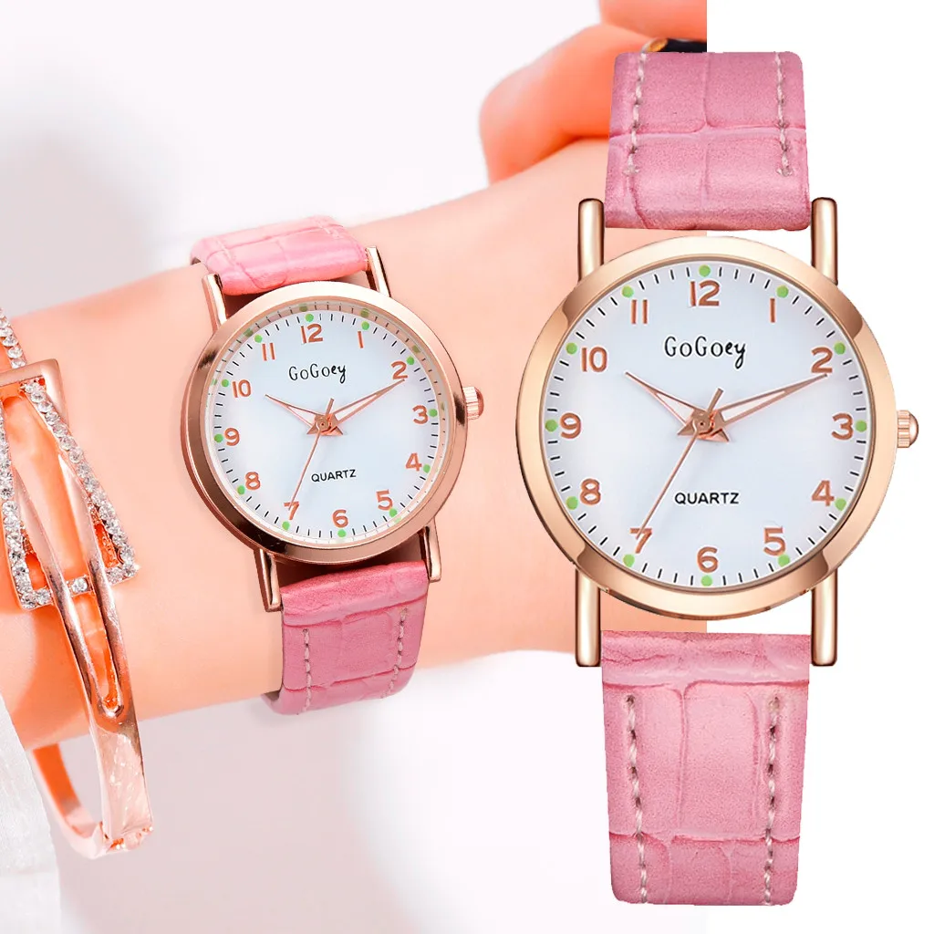 

ISHOWTIENDA Fashionable Simple Digital Green Point Dial Dial Belt Quartz Women's Watch Fashion Women Orologio da donna#30