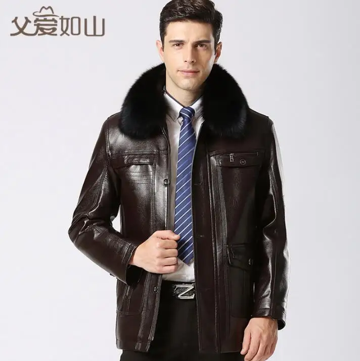 Зимняя мотоциклетная кожаная куртка Мужская jaqueta de couro masculino плюс бархат утолщение большой меховой воротник мужская кожаная одежда
