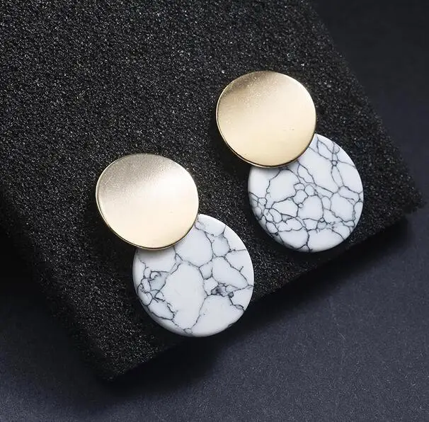 

New Arrival Unique Black Trendy Double Round Drop Earrings With Natual Stones Metal Statement Earrings for Women Fashion Jewelry