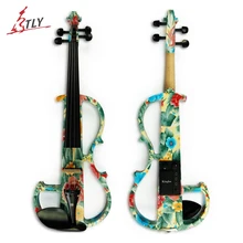 Kinglos Современная Электрическая художественная скрипка цветные цветы твердая древесина Тихая скрипка полный размер 4/4 черное дерево фитинги w/части(DSG-1102