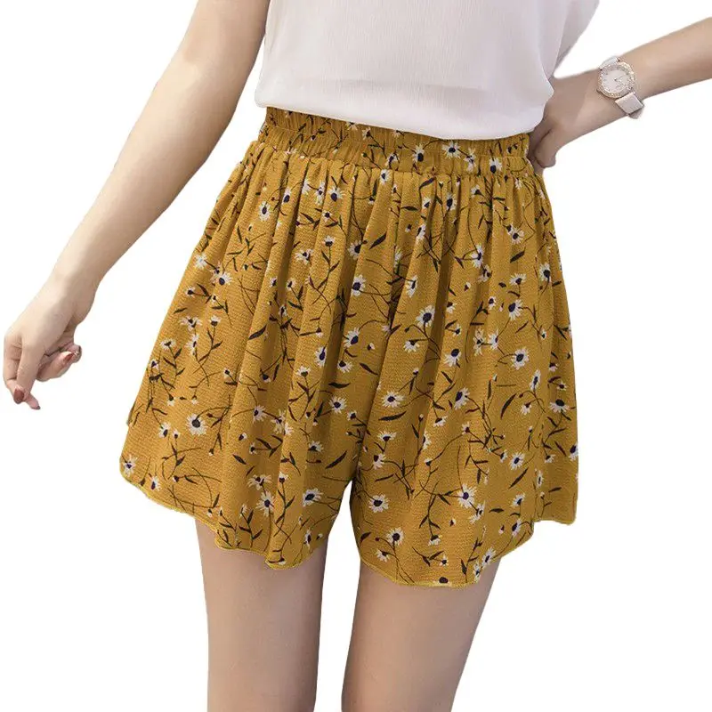 Lâche boho floral décontracté femmes en mousseline de soie shorts grande taille à pois shorts d’été M30270