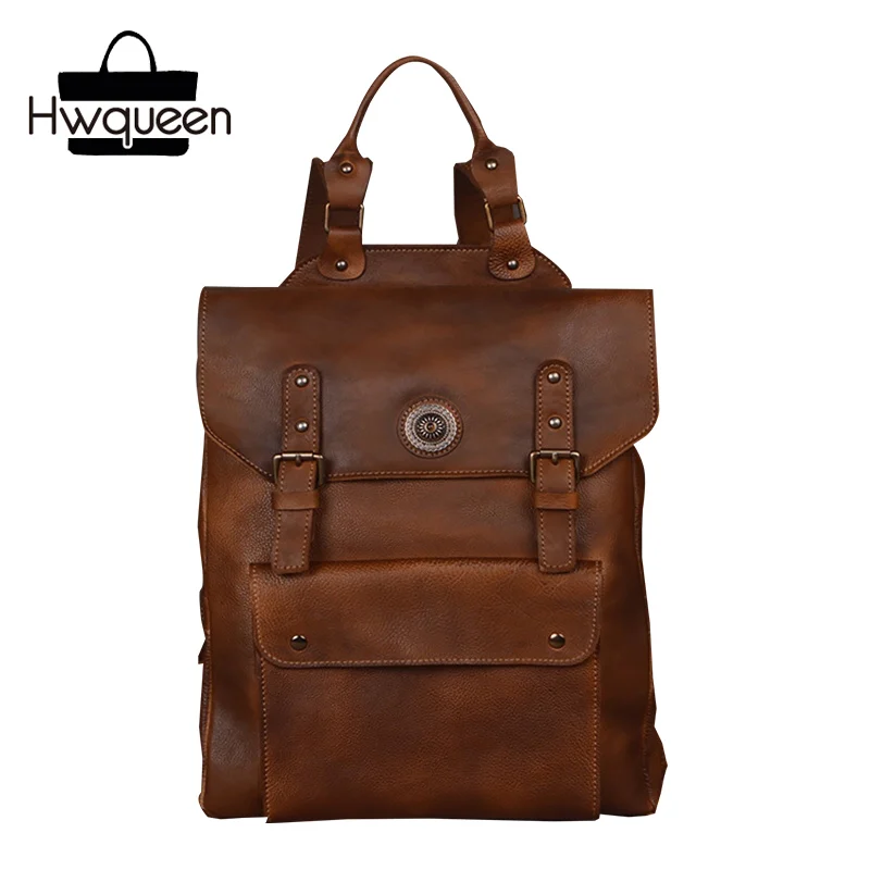 

Vintage Designer Natural Cowhide Male Laptop Backpack Genuine Cow Leather Rucksack Men's Travel Computer Backpack Large Capacity