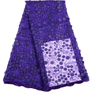 

French Nigerian Lace Fabrics 2019 High Quality Embroidered Tulle Lace New Design Purple African 3D Flower Lace Fabric Y1528