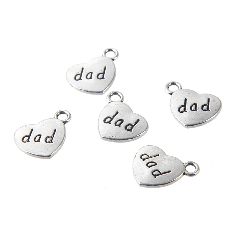 10pcs Antique Silver Plated Heart Shape Dad Charms Pendant For Necklace