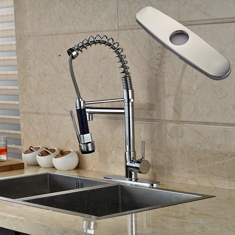 Chrome Single Lever Kitchen Faucet One Hole with Hot and Cold Water Two Swivel Spout Mixer