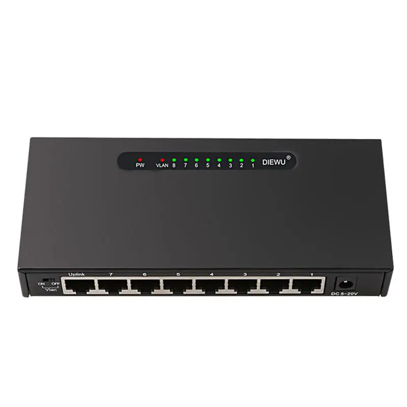 

Diewu 8 Port Gigabit Ethernet Network Switch 10/100/1000 Mbps Hub Desktop Lan Switcher Adapter Metal Case(Eu Plug)