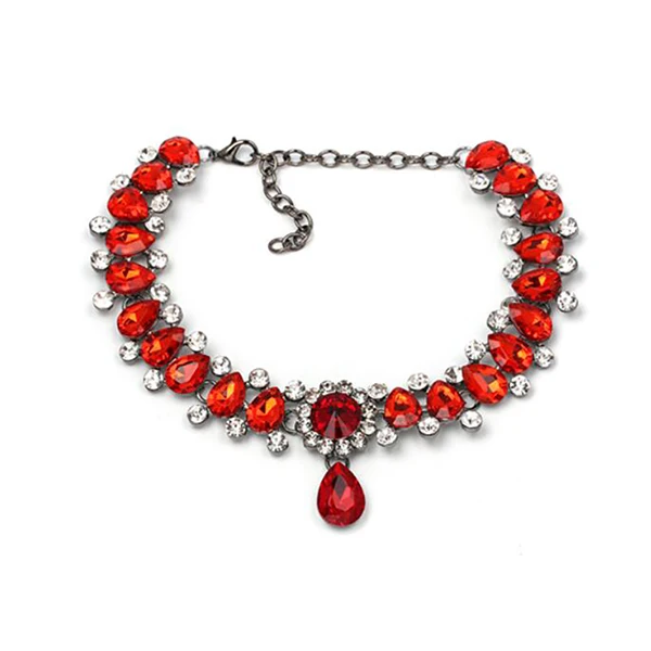 Трендовое Новое модное классическое ожерелье-чокер в винтажном стиле ожерелье с кулоном с кристаллами для женщин и девушек, подарочное массивное ожерелье - Окраска металла: Red