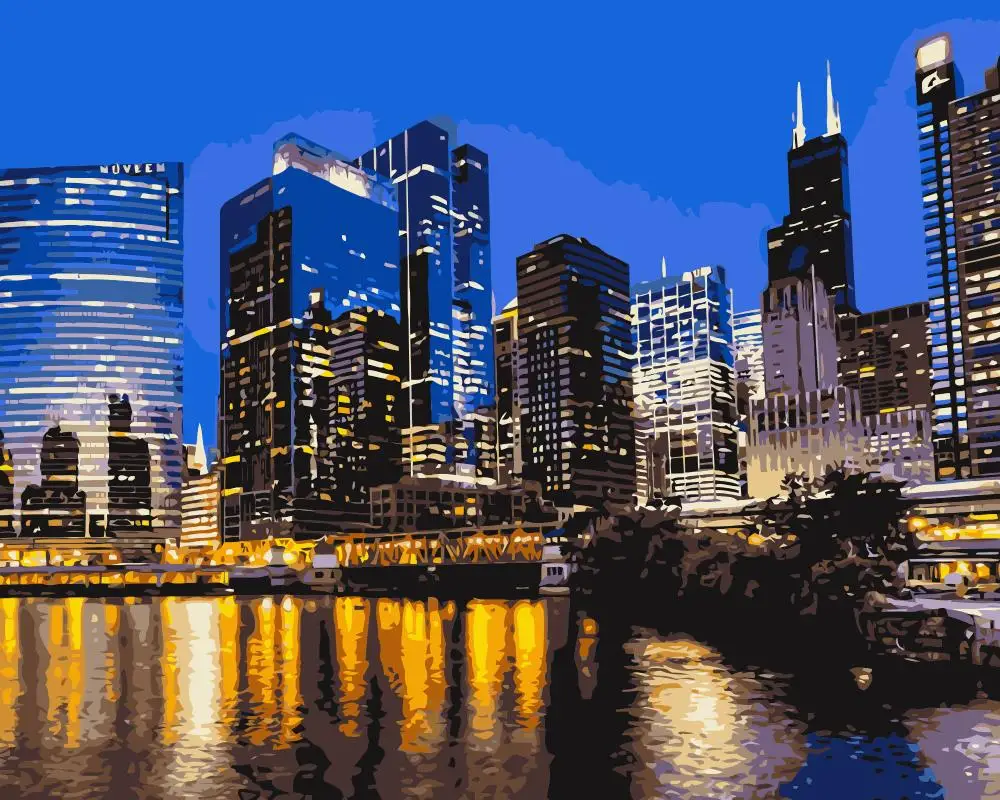 

MaHuaf-j632 Chicago City View Paintings by numbers with acrylic paints paint by numbers kit oil painting on canvas