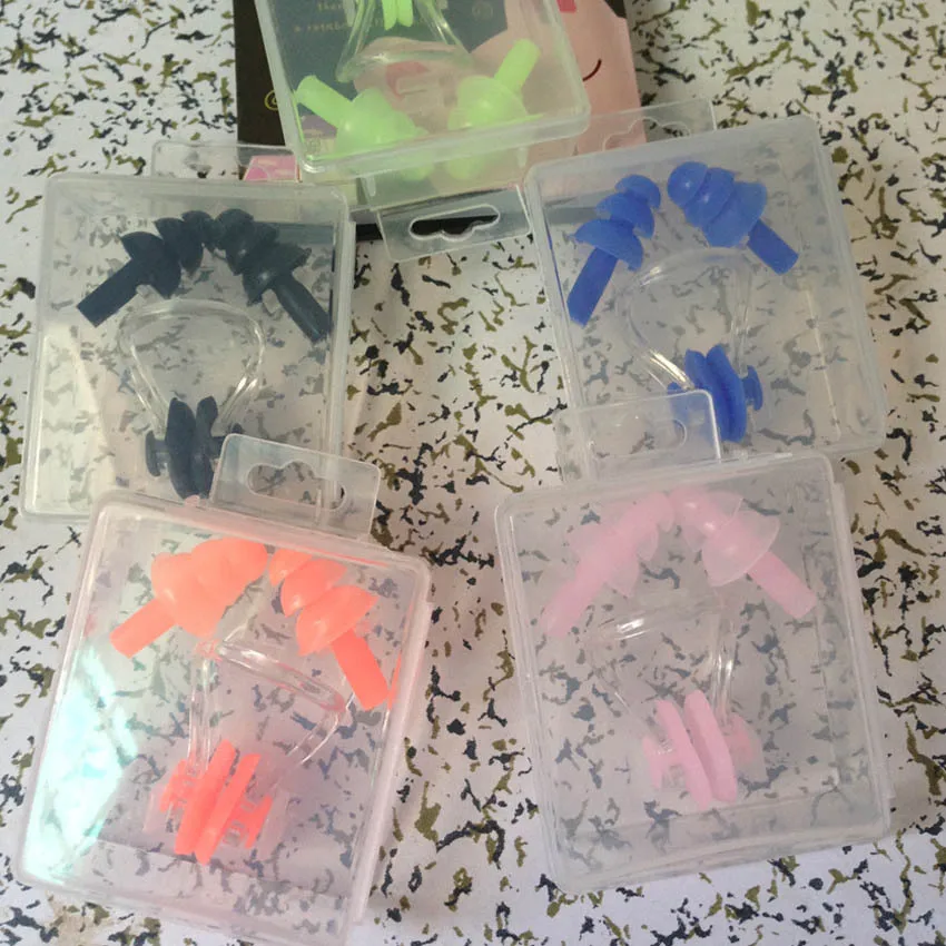 Hot sale Soft Silicone Swimming Nose Clips with 2 Ear Plugs Swimming Earplugs Gear with a case box Pool Accessories Water Sports