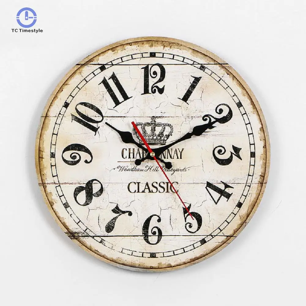 

European Solid Wood Old Wall Clock Cartoon Landscape Living Room Wall Clocks MDF Watches Living Room Decoration Bell