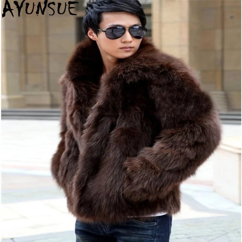 Buy AYUNSUE Men's Faux Fur Coat Autumn and Winter