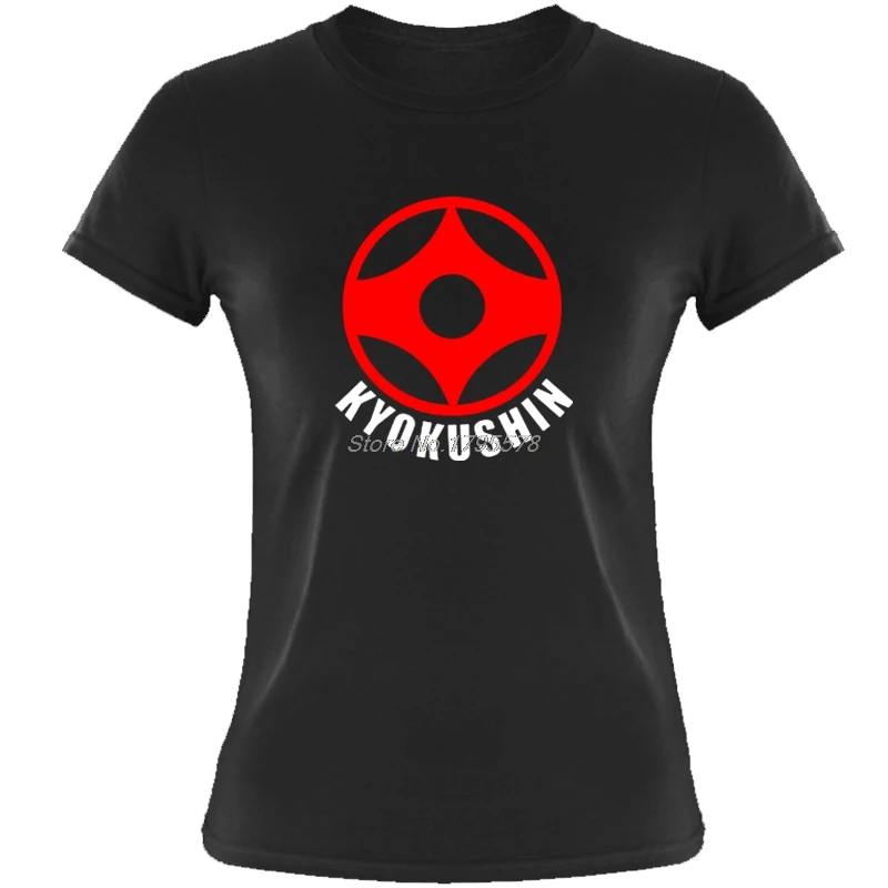 Свободные черные женские футболки, футболки Kyokushin Karate Masutatsu Oyama Karate Japan-Custom Girl, футболки, футболки с принтом, топы - Цвет: Black