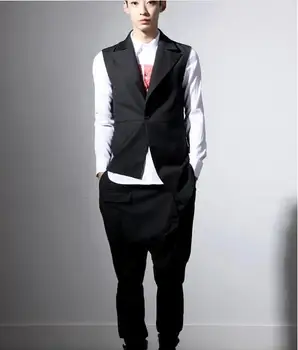 

Korean Style Men's Sleeveless Black Suits Vest Fashion Stylish Irregular Male Casual Waistcoat D33