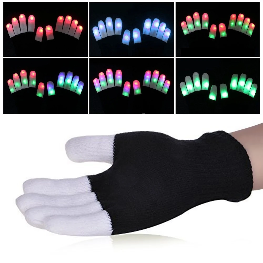 

Jiawen Creative 7 Mode LED Finger Lighting Flashing Glow Mittens Gloves Rave Light Festive Supplies Luminous Cool Gloves