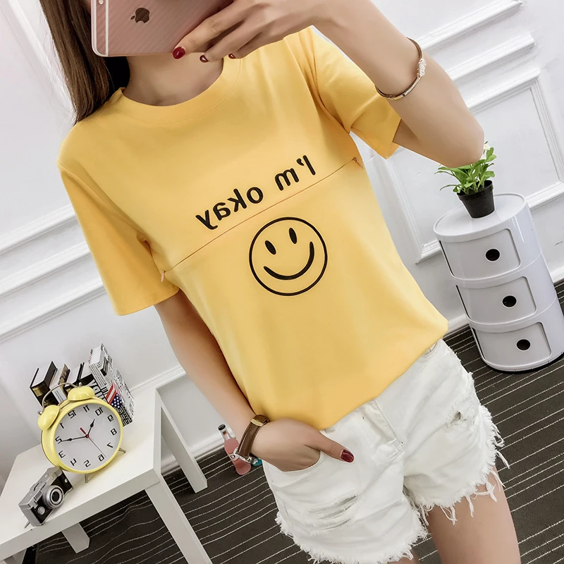 9008# Lovely Cotton Maternity Nursing Tops Summer Casual Breastfeeding T-shirt Clothes for Pregnant Women Pregnancy Tees T Shirt
