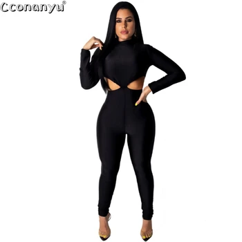 

2019 Women Bandage Backless Jumpsuits Sexy O-Neck Rompers Tights Female Jumpsuits Women Casual Solid Color Hollow out Bodysuit
