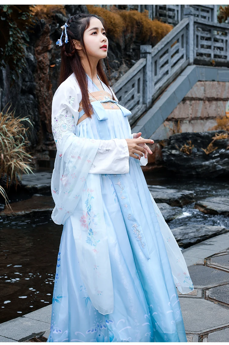 Китайский стиль Hanfu 2 шт./компл. улучшенной свежий и элегантный фея студентов ежедневно вышивка весна осень костюм DL3768