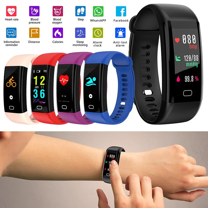 Bluetooth Smart Band Bracelet IP68 Waterproof Heart Rate Blood Pressure Blood Oxygen Monitor OLED Color Screen Smartband