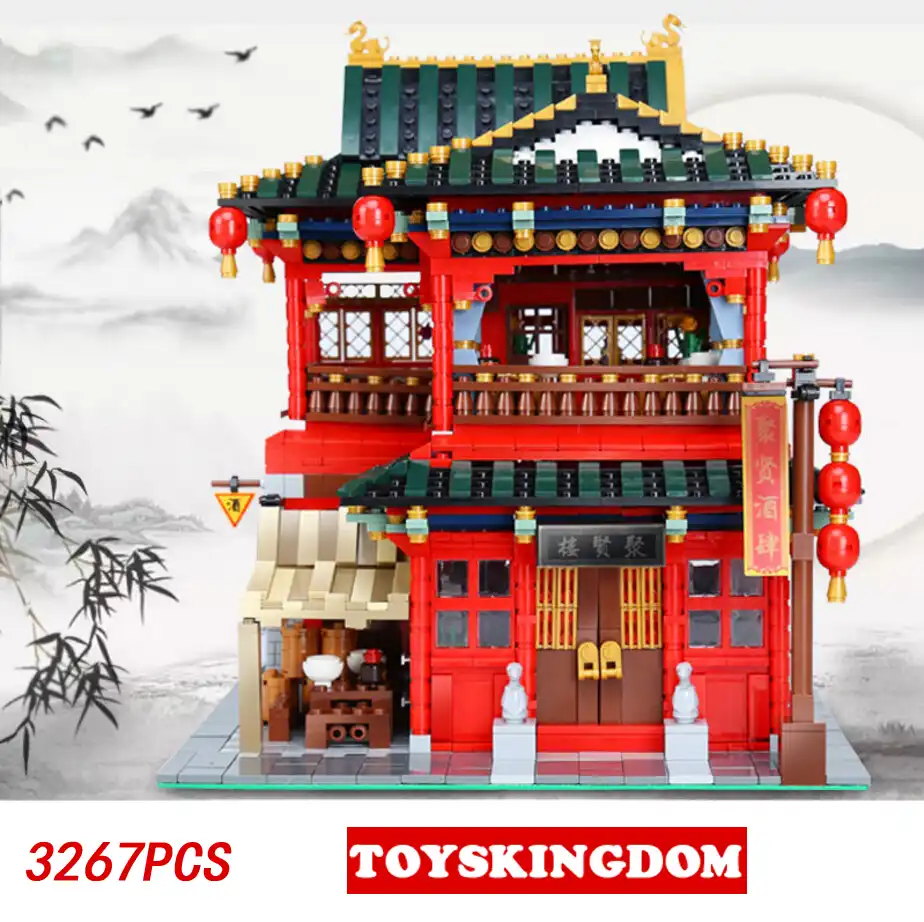Hot City Street View Chinatown Juxian Restaurant Moc Building Block Rickshaw Man Fortuneteller Figures Bricks Toys Collection Blocks Aliexpress