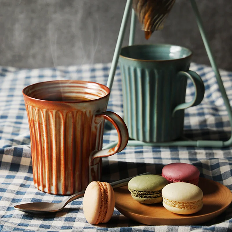 

Ceramic Mugs Handmade Creative retro Presents Coffee Milk Tea Cups Porcelain mug Drinkware with spoon personality 3 colors 320ml