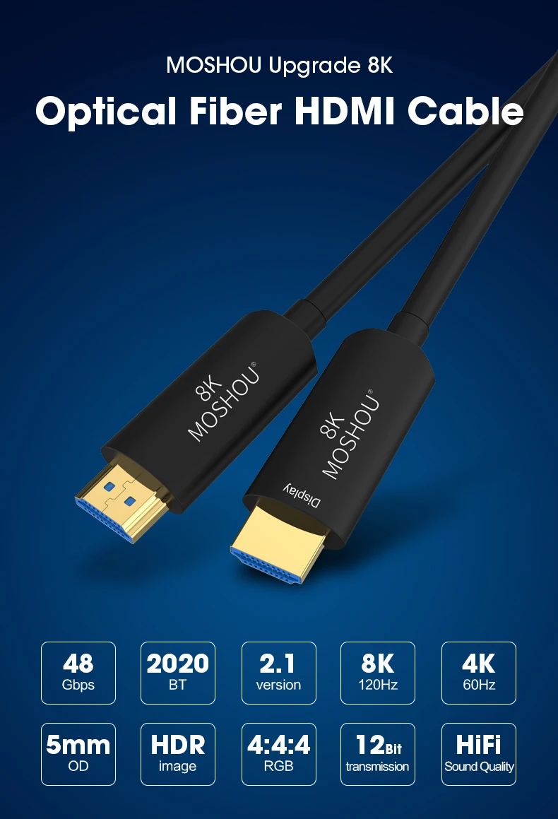 MOSHOU волоконно-оптический HDMI 2,1 кабель Ultra-HD(UHD) 8 к КАБЕЛЬ 120 ГГц 48Gbs с Аудио& Ethernet HDMI шнур HDR 4:4:4 без потерь кабл