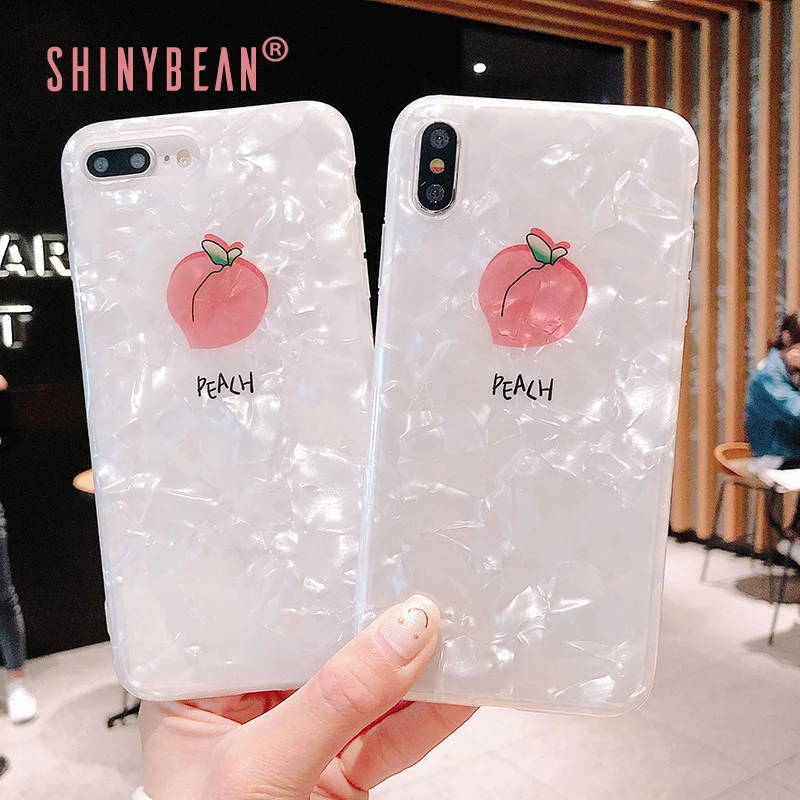 

ShinyBean Fantasy Shell Phone Case For iPhone XR Xs Max X XS 8 7 6 6S Plus Peach Cactus Strawberry Pattern Soft Back Cover Cases