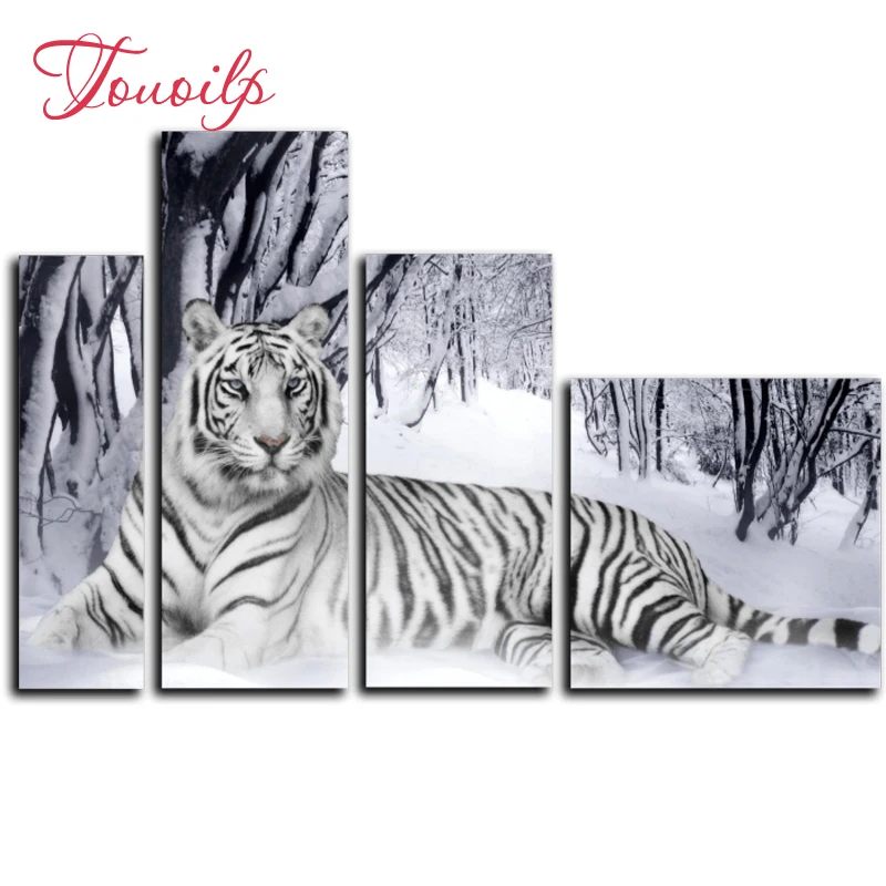 4pcs Full square&ampround Diamond Embroidery 5D White tiger Painting Cross Stitch 3D Mosaic diamond pattern Crafts | Дом и сад
