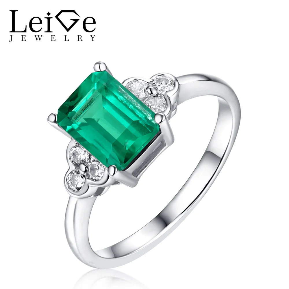 Leige Jewelry Green Emerald Ring 925 Sterling Silver