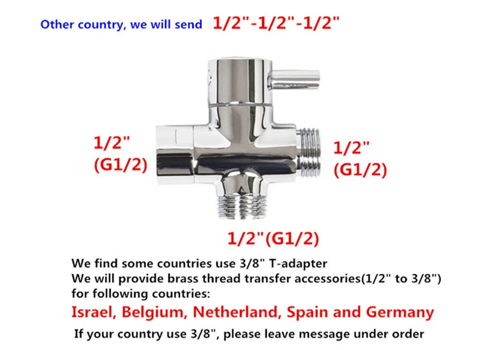 G1/2 3/8 латунный Т-образный Адаптер Т-образный клапан для заправочного раструба воды угловой клапан для ванной комнаты душевая головка Туалет аксессуары для биде