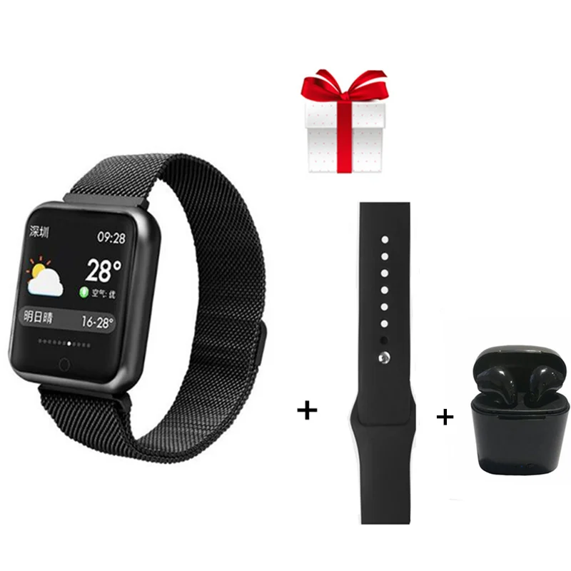 

P68 smart wristband watch IP68 waterproof health fitness tracker bluetooth smart band +eraphones+belt /set for iphone 6 7 8 X