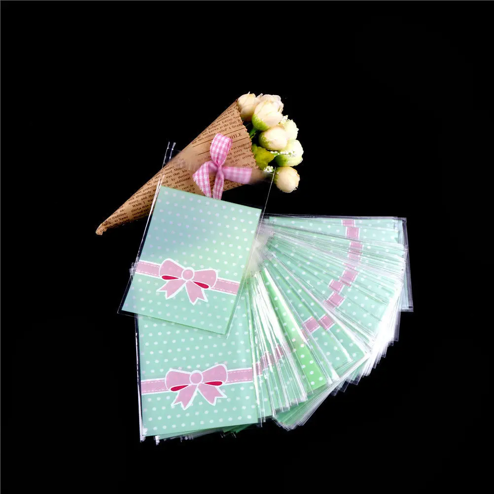 

2 Colors 100PCS Sweet bowknot Gift Bags cookies bagDIY for Christmas Wedding Party Candy Food soap Packaging bags