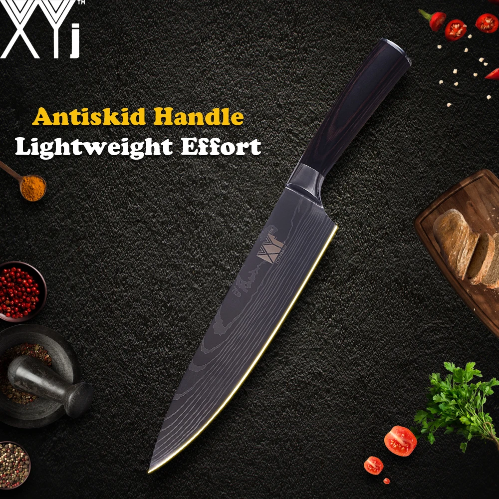 XYj Kitchen Knives 7Cr17 Stainless Steel Knife Frozen Meat Cutter Color Wood Handle Ultra-thin Blade HouseWife Cooking Tools
