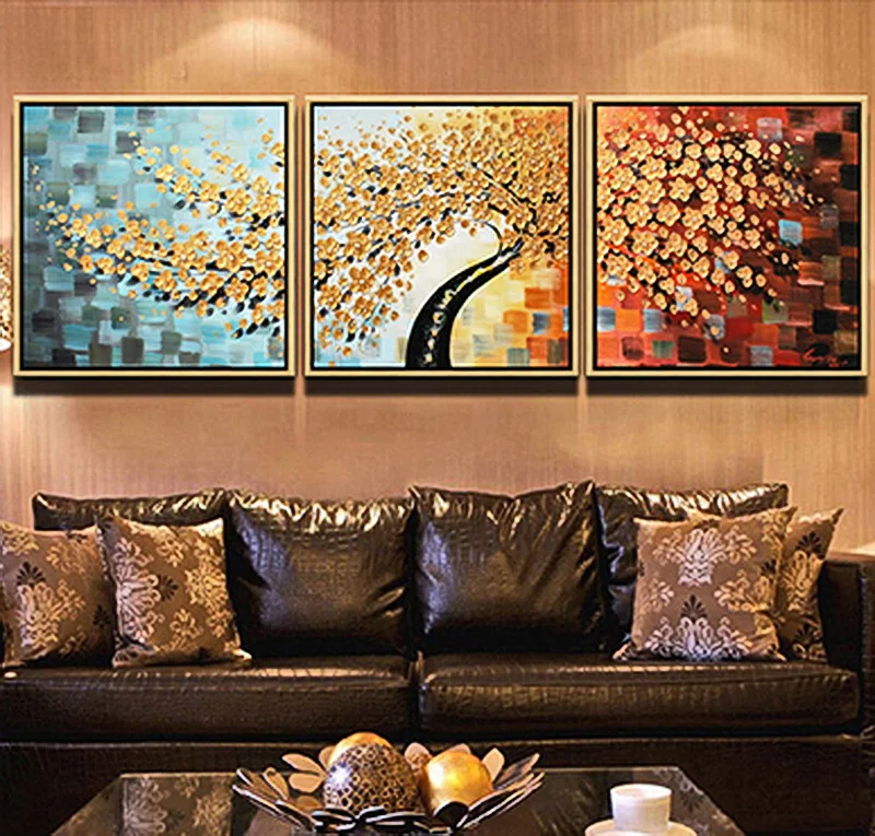 3 pieces Modern handmade paintings lucky tree on oil painting canvas