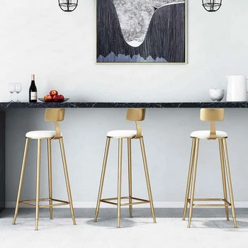 

Nordic Simple Gold Bar Chair Dessert Shop Coffee Restaurant Lounge Chair Backrest High Stool Bar Bar Stool
